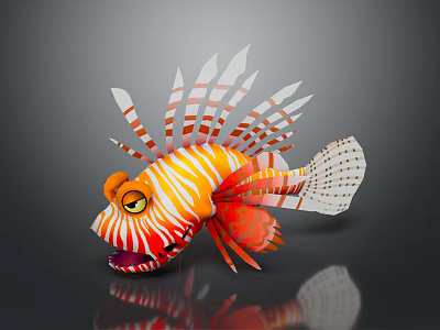 Vibrant Orange And White Striped Lionfish With Fan Like Fins And Yellow Eyes 3d model Vibrant Orange And White Striped Lionfish With Fan Like Fins And Yellow Eyes 3d model