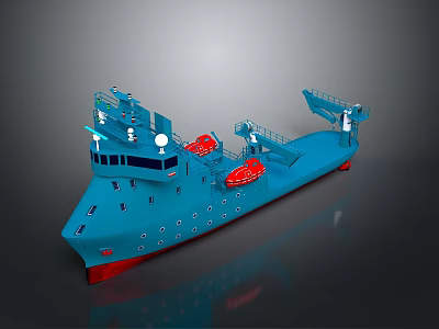 Modern Blue Utility Ship With Red Hull Section And Upper Deck Structures 3d model