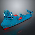 Modern Blue Utility Ship With Red Hull Section And Upper Deck Structures 3d model