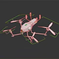 White Multi Rotor Drone Equipment With Green Path Lines And Sensors