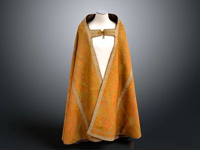 Orange Cloak with Gold Accents Intricate Patterns and Front Button Closure 3d model
