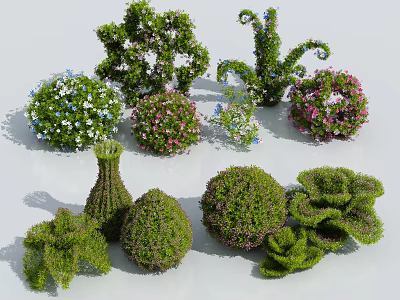 Various Shaped Decorative Shrubs With Colorful Flowers For Garden Landscaping 3d model