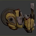 3D Rendered Mechanical Component With Yellow Gray Worn Metal Texture Wheel And Parts