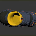 High Top Blue Shoes With Yellow Orange Accents And Flame Patterned Sole