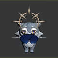 Cute Blue Fox 3D Model With White Fur Golden Antlers And Blue Scarf