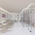 Modern Beauty and Hair Salon Interior With Styling Stations Glass Partitions and Product Shelves