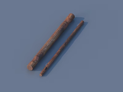 Traditional Wooden Gate Components With Two Carved Wooden Sticks Design 3d model