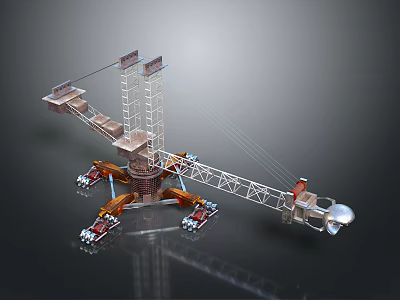 Industrial Crane Structure With Tower Boom Base And Support Wheels 3d model