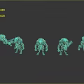 Armored Fantasy Characters And Creatures With Red Blue Armor In Different Poses On Grey Background