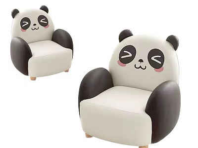Cute Panda Shaped Kids Single Sofa With White Black Design And Soft Cushion 3d model