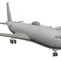 White Airliner with Wing Mounted Engines and Fuselage Logo Parked at Glass Walled Building