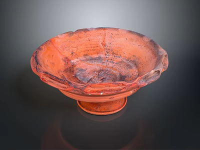 Red Bowl Shaped Sculpture With Irregular Edges And Textured Surface On Base 3d model