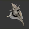 Conch Marine Animal With White Spiral Shell And Spiky Protrusions On Dark Background