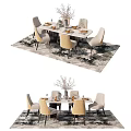 Modern Dining Table Set With Light Colored Chairs Floral Centerpiece And Patterned Rug 3d model