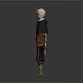 Fantasy Character Outfit With White Hair Colorful Embroidered Black Cape And Bird Like Feet
