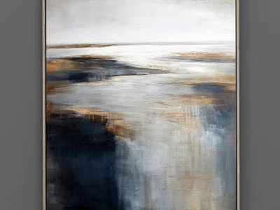 Modern Frame With Abstract Painting In Gray White Navy Blue And Gold Tones 3d model