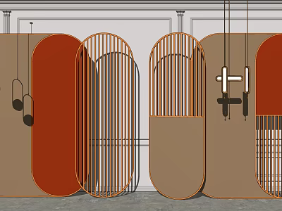 Modern Room Dividers Featuring Curved Metal Frames And Red Brown Panels 3d model