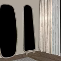 Two Floor Mirrors With Wooden Frames In Room With Curtains And Blinds
