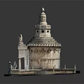 Ancient Architecture Detailed Stone Structure With Tiered Dome Columns And Ornate Carvings