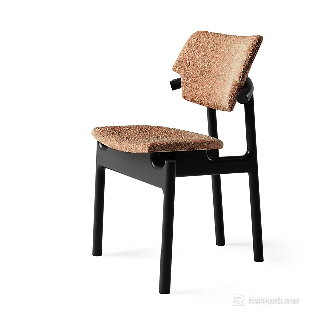 Modern Single Chair With Brown Textured Seat Back And Black Wooden Legs 3d model 