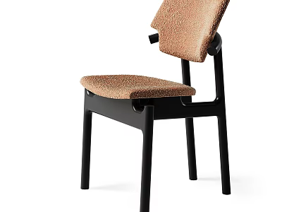 Modern Single Chair With Brown Textured Seat Back And Black Wooden Legs 3d model