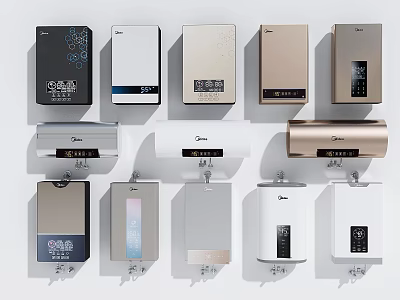 Various Modern Water Heaters With Different Colors And Wall Mounted Designs For Household Use 3d model