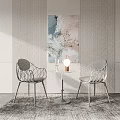 Modern Table And Chairs Set In Living Corner With Striped Walls Artwork And Lamp