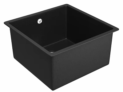 Black Square Single Bowl Kitchen Sink With Overflow Hole Design 3d model
