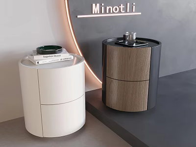 Elegant Modern Round Bedside Tables With White Black Wooden Storage Design For Bedroom 3d model