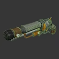 Futuristic Sci-Fi Weapon Design with Metal Barrel Orange Gray Grip and Mechanical Details