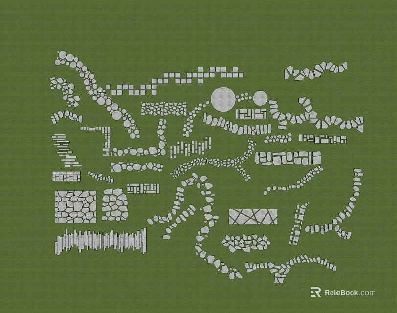 Various Road Facilities with Different Shapes Pathways Stone Structures and Lines 3d model