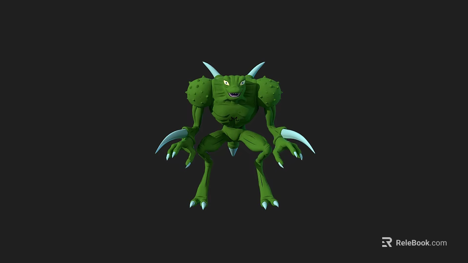Green Monster Character with Horns and Sharp Claws for Game and Movie Scenes 3d model 