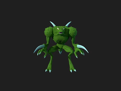 Green Monster Character with Horns and Sharp Claws for Game and Movie Scenes 3d model