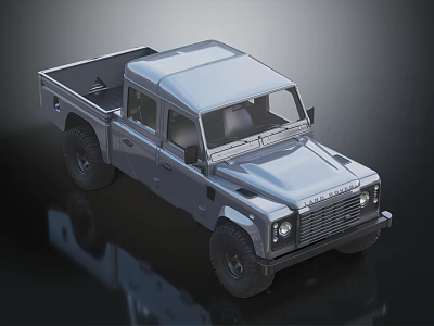 Silver Rugged Pickup Truck With Double Cab Open Cargo Bed And Off Road Tires 3d model