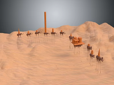 Sand Dunes With Drilling Equipment Tall Pillar Small Devices And Orange Square Structure 3d model