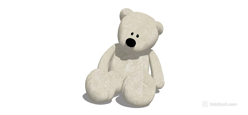 Soft White Teddy Bear Stuffed Doll With Black Nose And Eyes Sitting 3d model