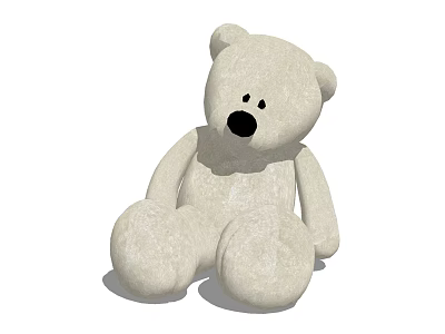 Soft White Teddy Bear Stuffed Doll With Black Nose And Eyes Sitting 3d model