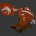 Red Futuristic Helmet Design With Mechanical Details White Stripes Interior Lining And Number 5