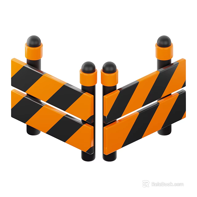 Orange And Black Striped Safety Barrier Fence With Vertical Poles And Crossbars 3d model 