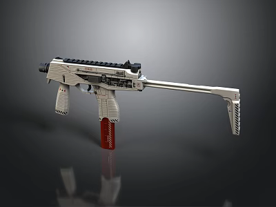 Modern Tactical Gun With Metal Body Black Silver Finish And Red Magazine 3d model