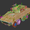 Armored Military Vehicle With Sand Colored Exterior 6x6 Wheels Mounted Weapons And Antennas