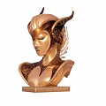 Golden Female Bust Sculpture With Ornate Head Design And Wing Elements On Square Base 3d model