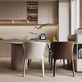 Modern Wooden Dining Table Set With White And Brown Chairs In Kitchen Interior