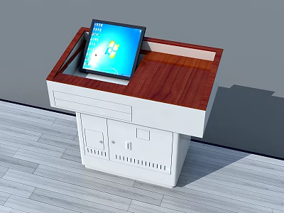 Modern Functional Desk with Wooden Top White Cabinet Drawer and Tablet 3d model