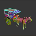 Colorful Horse Drawn Carriage With Red Canopy Yellow Wheels And Decorations