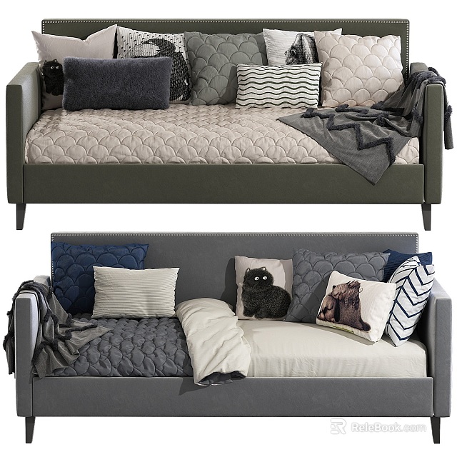 Cozy Casual Sofa Set With Various Patterned Pillows And Soft Throws 3d model 