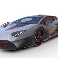 Gray Black Supercar With Sleek Aerodynamic Body Red Accents And Sporty Red Rimmed Wheels