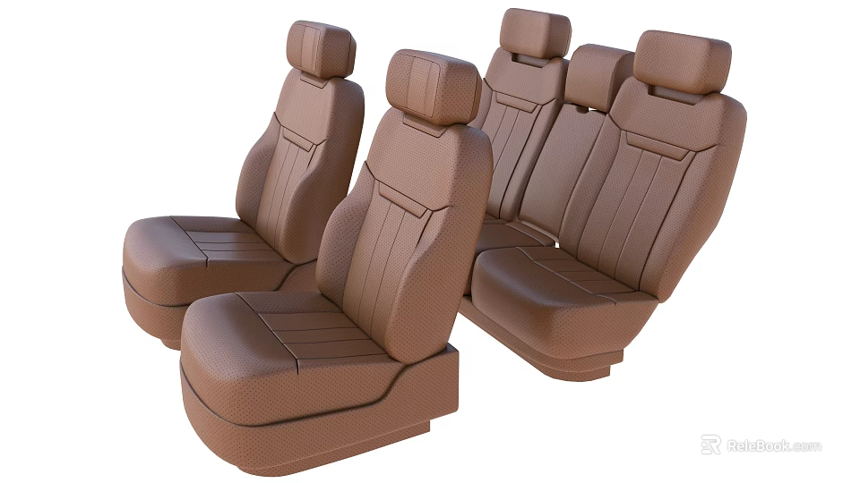 Brown Leather Car Seats With Ergonomic Design And Soft Cushion 3d model 