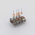 Modern Dining Table Set With Six Chairs And Four Pendant Lights