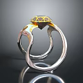 Modern Silver Ring Featuring Two Intertwined Bands And Yellow Decorative Top 3d model